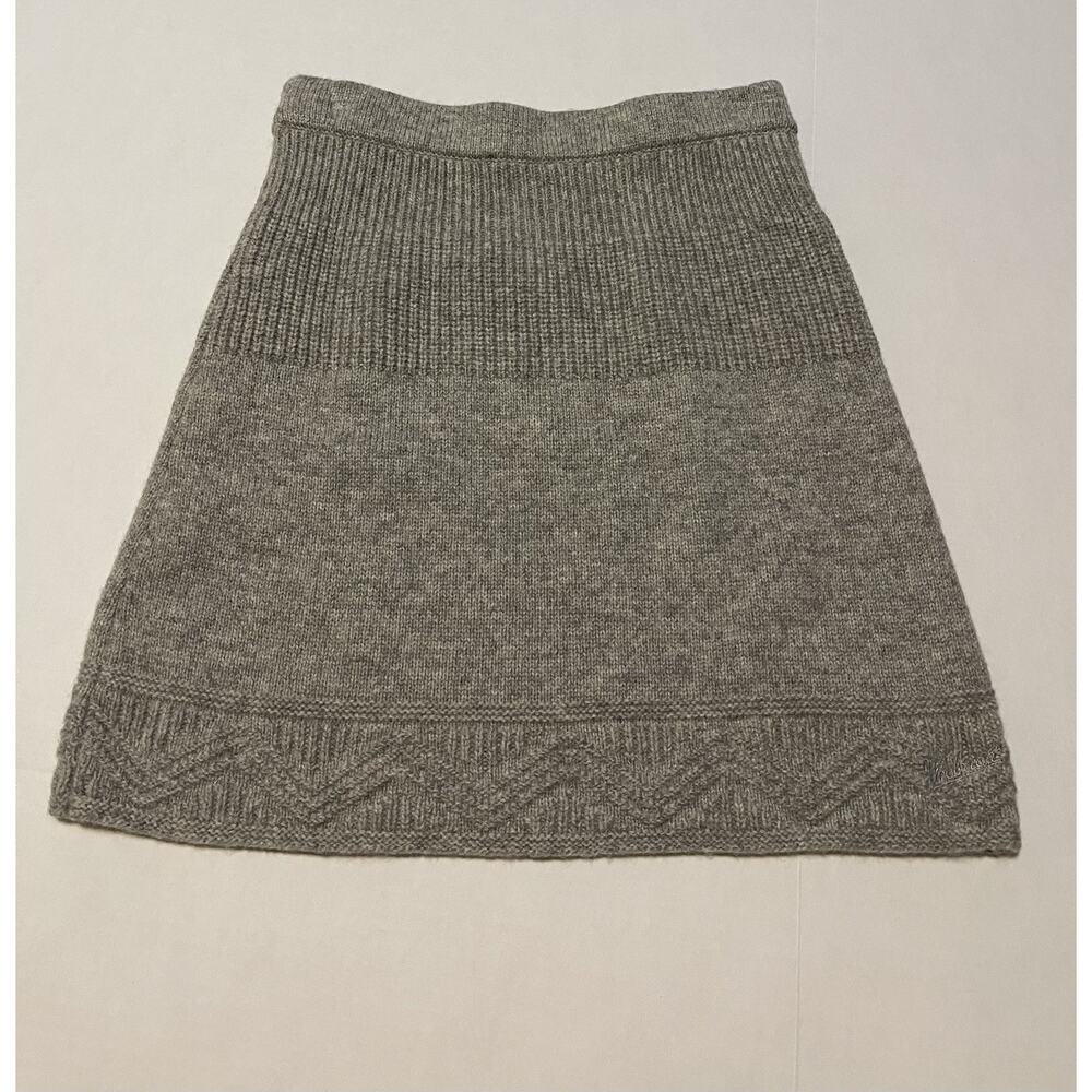Woolrich Cable Knit Skirt‎ Womens XS Lambswool Blend Elastic Waist Heather Gray